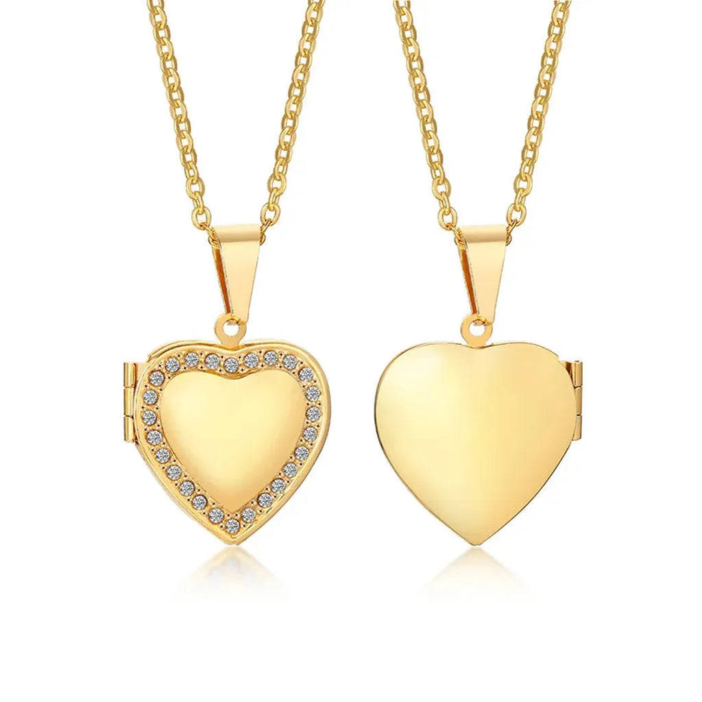 Delicate Photo Frame Promise Love Pendant Necklaces-ReesJewels-Zircon Gold Heart-ReesJewels