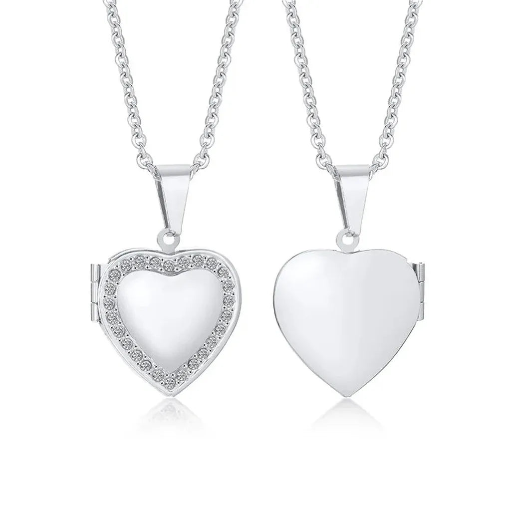 Delicate Photo Frame Promise Love Pendant Necklaces-ReesJewels-Zircon Silver Heart-ReesJewels