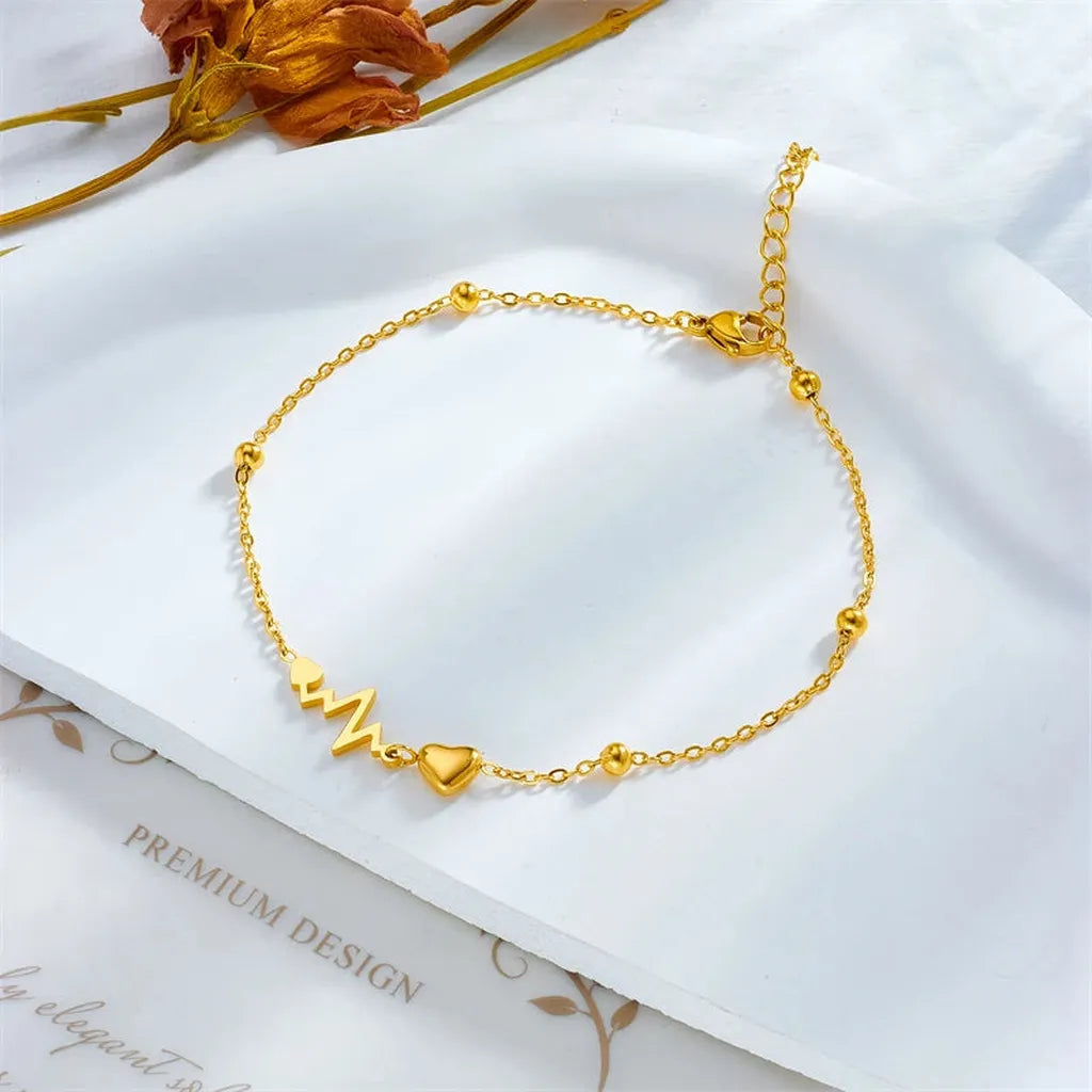 Delicate Trendy Heart Electrocardiogram Anklet-ReesJewels-ReesJewels