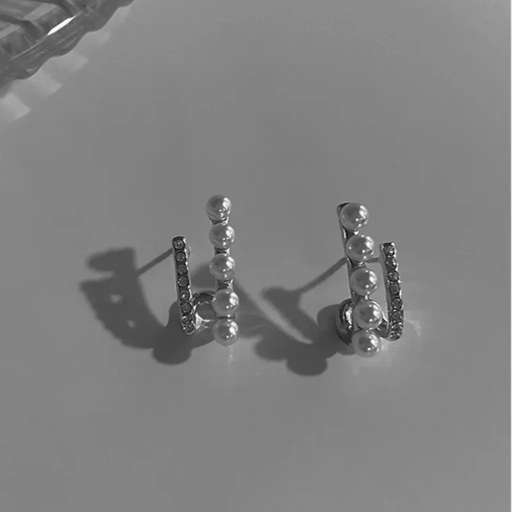 Designer Double Layer Zirconia Imitation Pearl Earrings