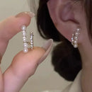 Designer Double Layer Zirconia Imitation Pearl Earrings-ReesJewels-ReesJewels