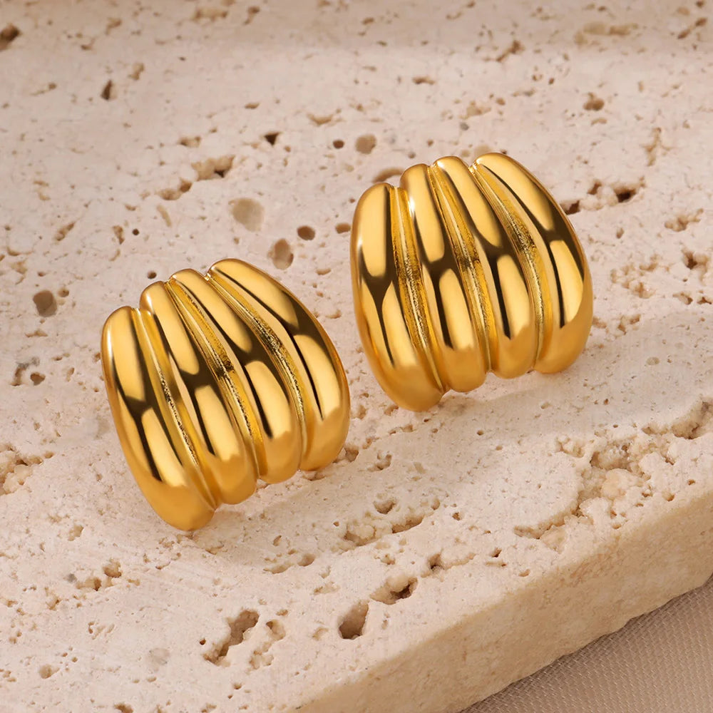 Elegant C Shape Golden Hoop Stud Earrings