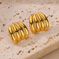 Elegant C Shape Golden Hoop Stud Earrings-Rees Jewels-ReesJewels