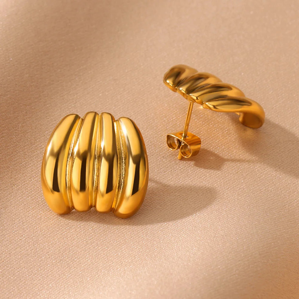 Elegant C Shape Golden Hoop Stud Earrings
