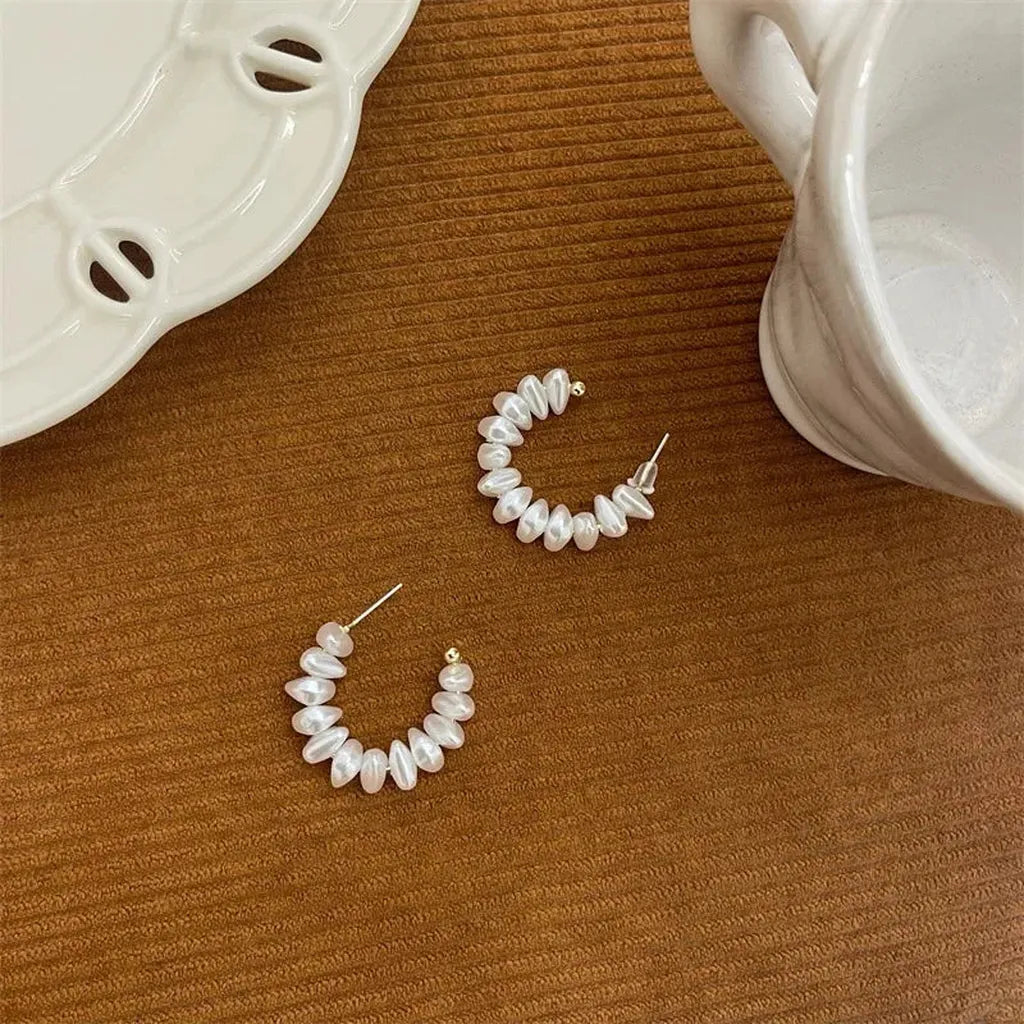 Elegant C-Shaped Imitation Pearl Earrings
