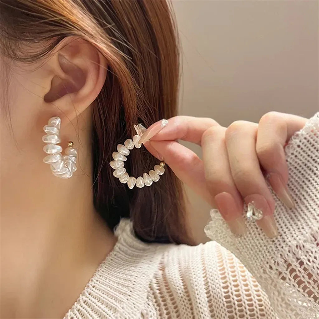 Elegant C-Shaped Imitation Pearl Earrings