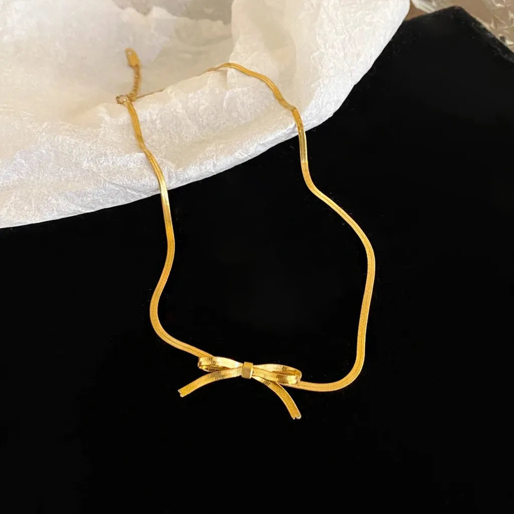 Elegant Chain Bow Water Drop Necklace