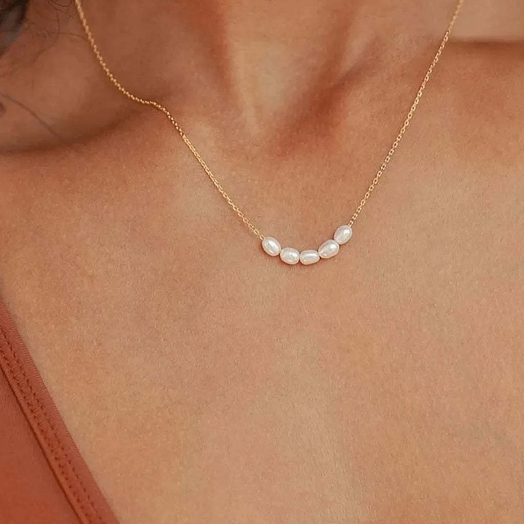 Elegant Five Imitation Pearl Choker Necklace-ReesJewels-ReesJewels