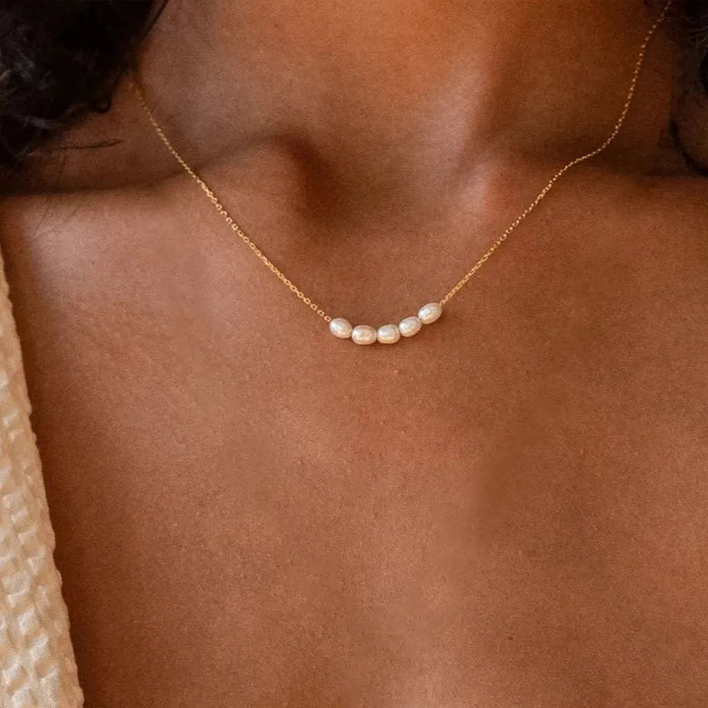 Elegant Five Imitation Pearl Choker Necklace-ReesJewels-ReesJewels