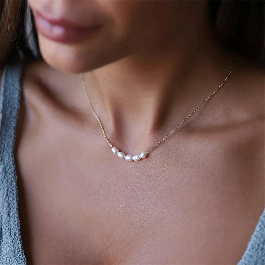 Elegant Five Imitation Pearl Choker Necklace-ReesJewels-ReesJewels