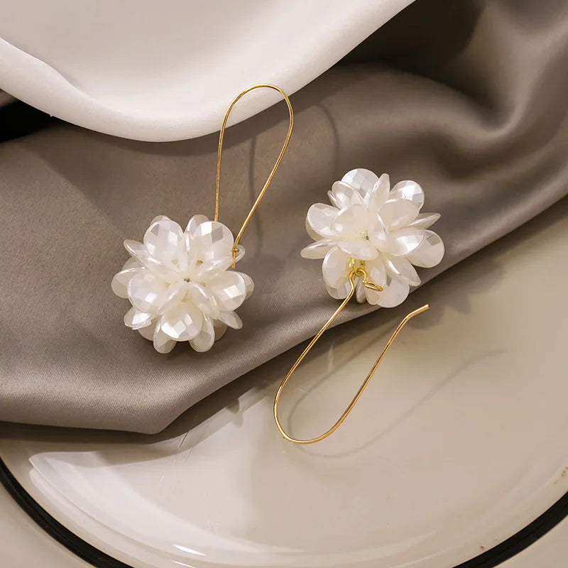 Elegant Floral Petal Drop White Earrings-Rees Jewels-ReesJewels