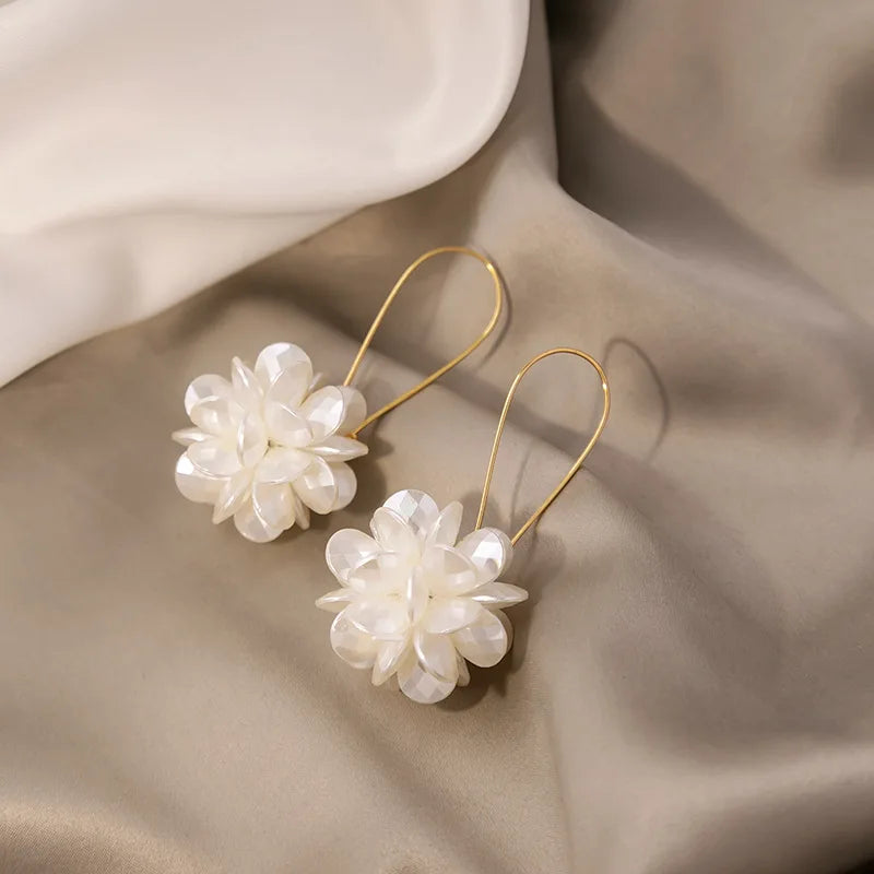 Elegant Floral Petal Drop White Earrings-Rees Jewels-ReesJewels