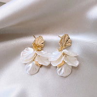 Elegant Floral Petal Drop White Earrings-Rees Jewels-ReesJewels
