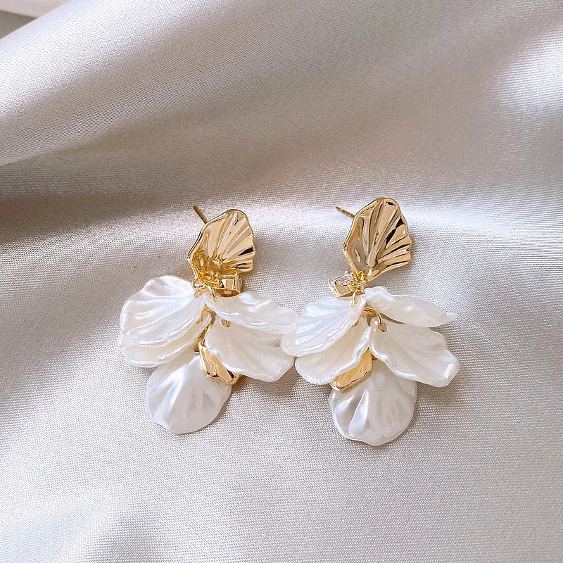 Elegant Floral Petal Drop White Earrings-Rees Jewels-ReesJewels