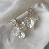 Elegant Floral Petal Drop White Earrings-Rees Jewels-ReesJewels