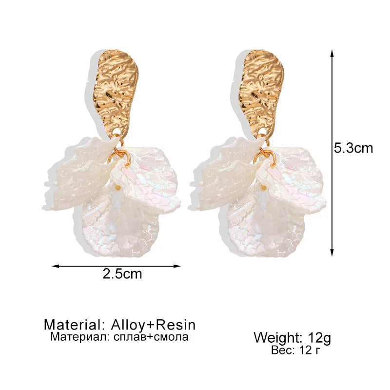 Elegant Floral Petal Drop White Earrings-Rees Jewels-ReesJewels