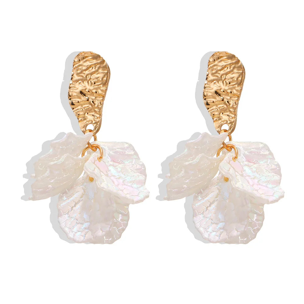 Elegant Floral Petal Drop White Earrings-Rees Jewels-ReesJewels