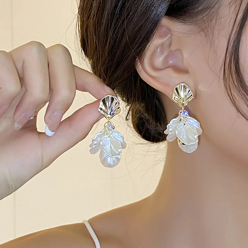 Elegant Floral Petal Drop White Earrings-Rees Jewels-ReesJewels