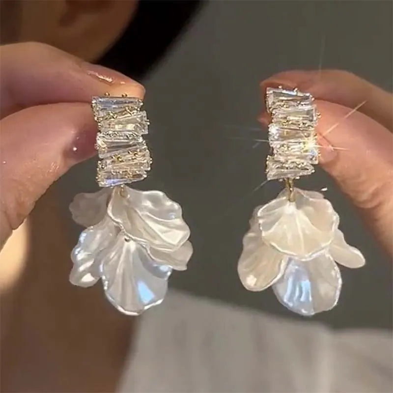 Elegant Floral Petal Drop White Earrings-Rees Jewels-ReesJewels