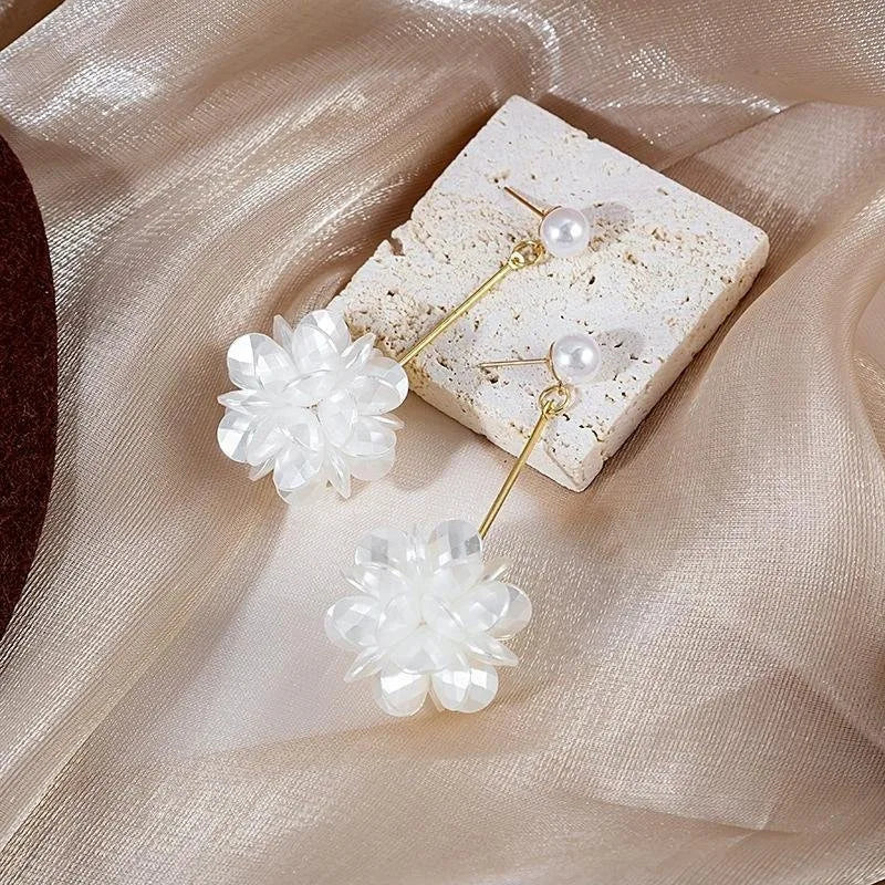 Elegant Floral Petal Drop White Earrings-Rees Jewels-ReesJewels