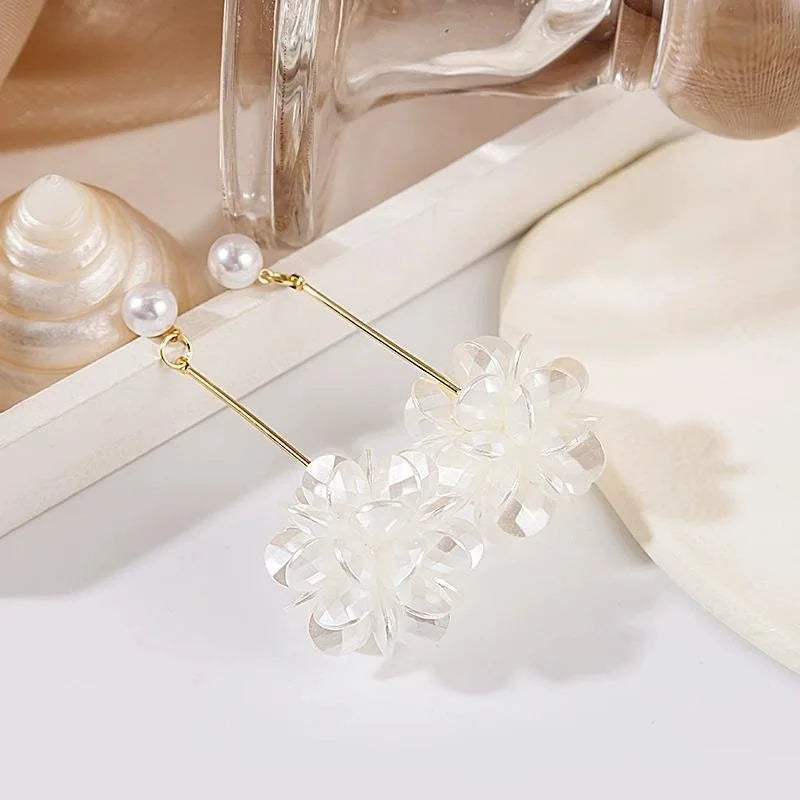 Elegant Floral Petal Drop White Earrings-Rees Jewels-ReesJewels