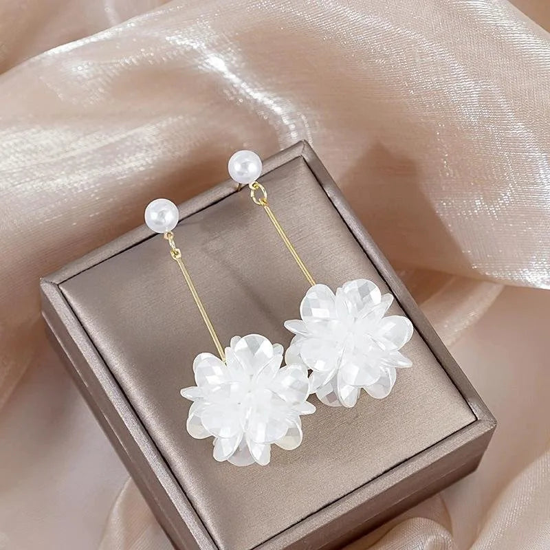 Elegant Floral Petal Drop White Earrings-Rees Jewels-B-ReesJewels