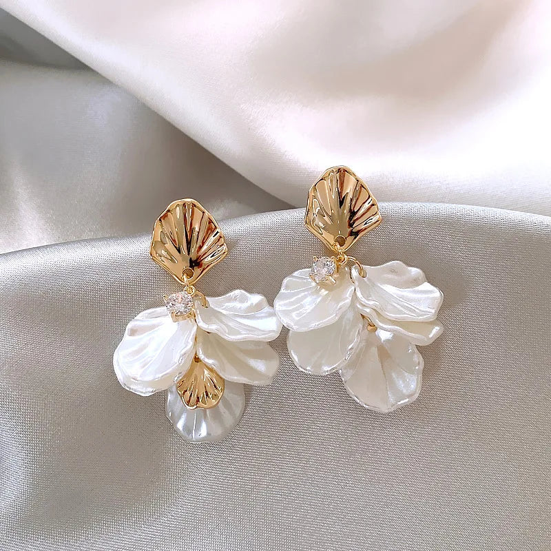Elegant Floral Petal Drop White Earrings-Rees Jewels-E-ReesJewels