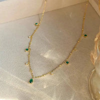 Elegant Green Zirconia Drop Charm Necklace-My Store-ReesJewels
