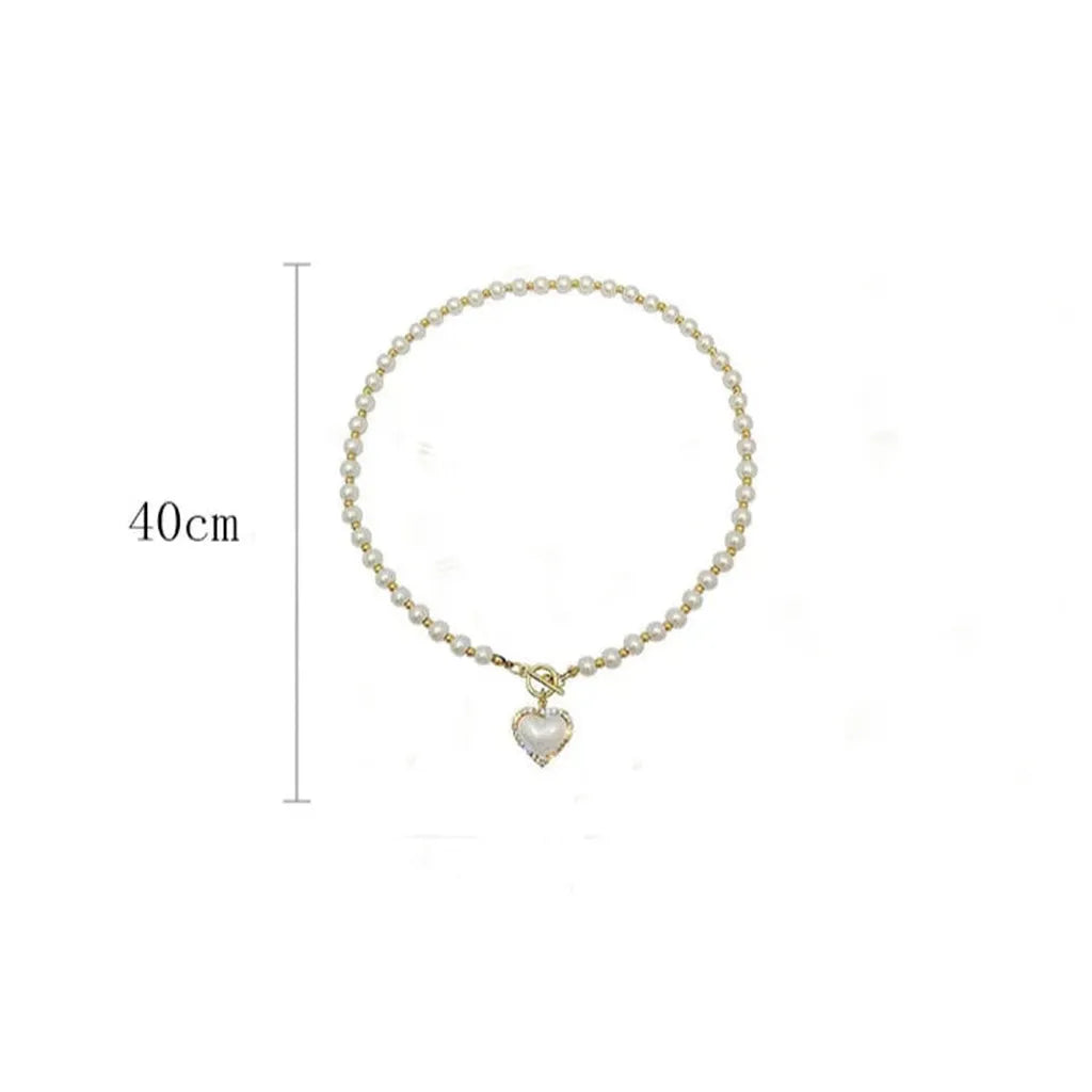 Elegant Heart Pendant Imitation Pearl Necklace-ReesJewels-ReesJewels