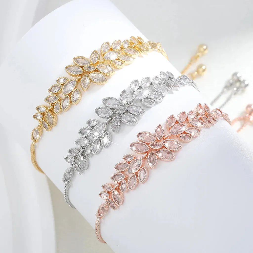 Elegant Leaf Marquise Zirconia Adjustable Bracelet-ReesJewels-ReesJewels