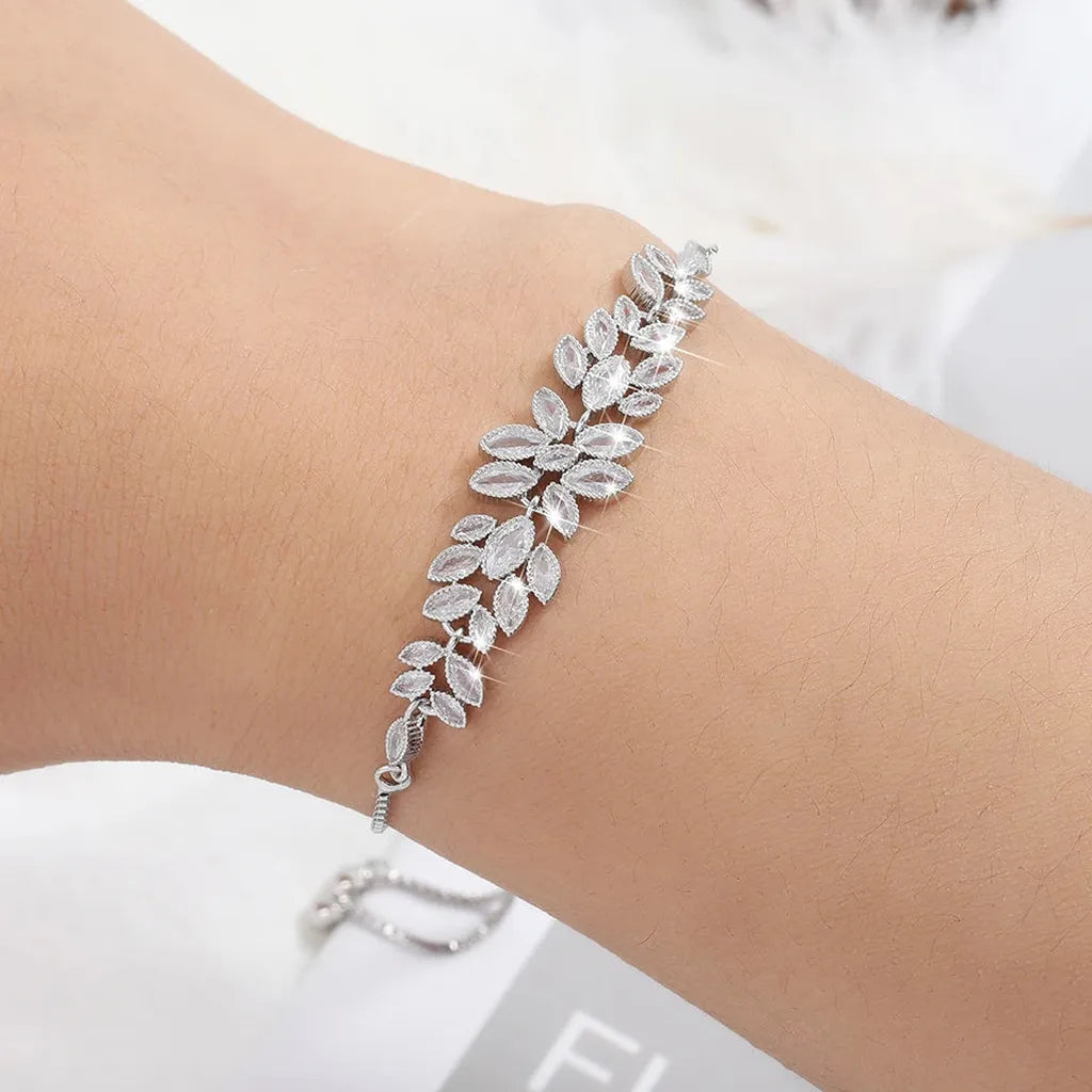 Elegant Leaf Marquise Zirconia Adjustable Bracelet