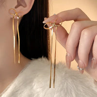 Elegant Long Tassel Bowknot Drop Earrings-ReesJewels-ReesJewels