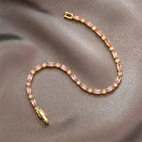 Elegant Pink Rectangle Cubic Zirconia Charm Tennis Bracelet-ReesJewels-ReesJewels