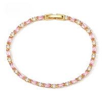 Elegant Pink Rectangle Cubic Zirconia Charm Tennis Bracelet-ReesJewels-ReesJewels
