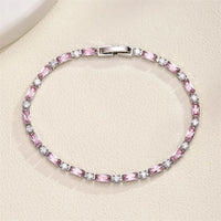 Elegant Pink Rectangle Cubic Zirconia Charm Tennis Bracelet-ReesJewels-Sliver-ReesJewels