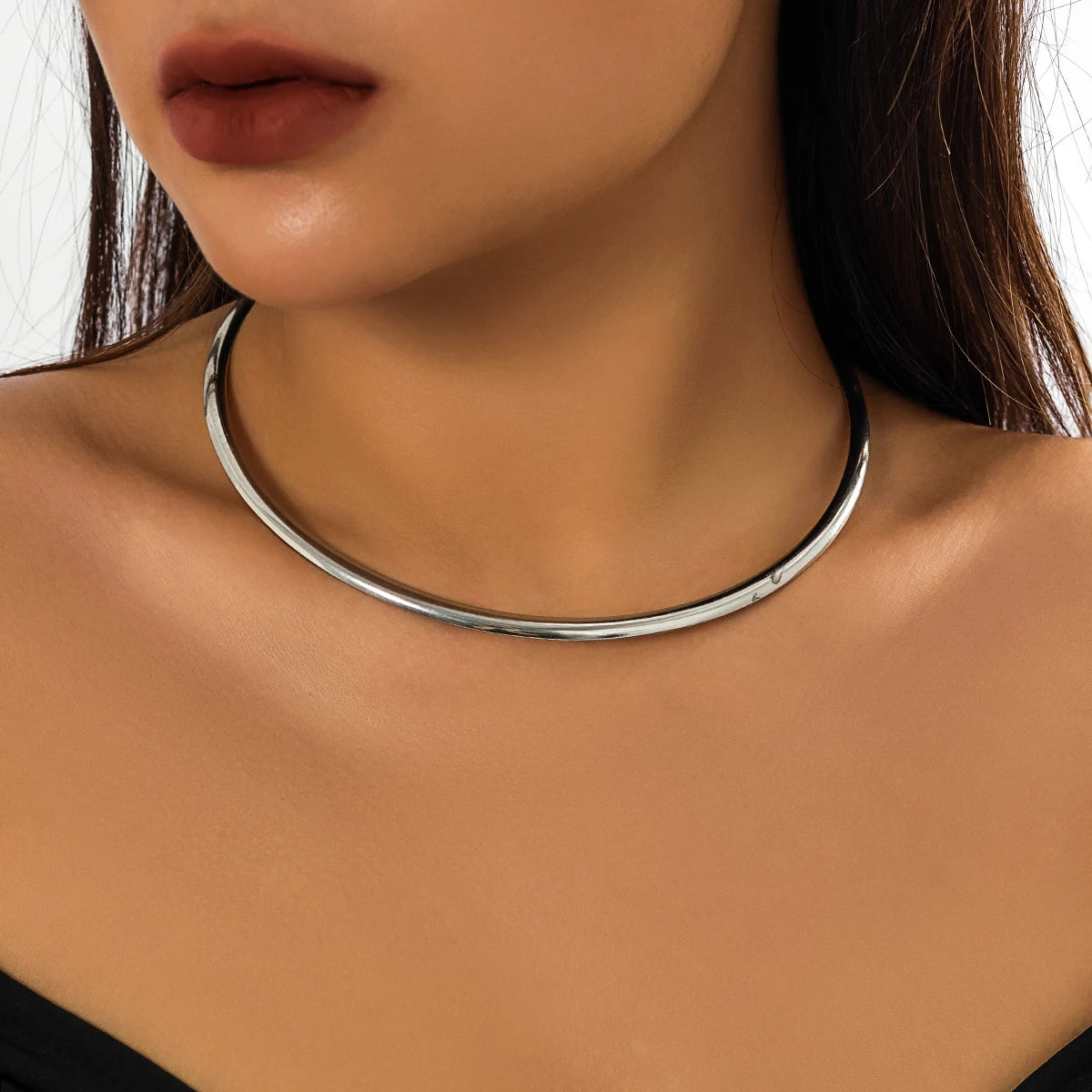 Elegant Simple Chunky Circle Choker Necklace-Rees Jewels-Silver-ReesJewels