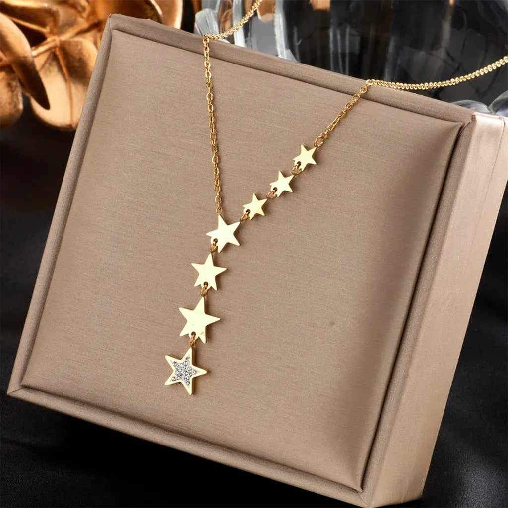 Elegant Stars Zirconia Charm Choker Necklace