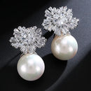 Elegant Zirconia Imitation Pearls Snowflake Earrings-ReesJewels-ReesJewels