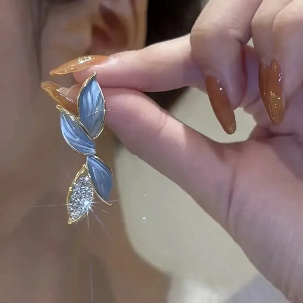 Enchanting Sparkling Crystal Leaf Studs