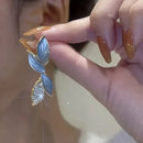 Enchanting Sparkling Crystal Leaf Studs-ReesJewels-Dusty Blue-ReesJewels