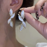 Enchanting Sparkling Crystal Leaf Studs-ReesJewels-ReesJewels