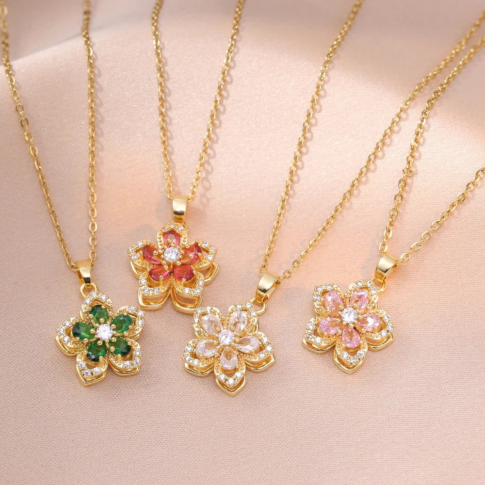 Eternal Bloom Rotating Zirconia Pendant Necklace-Rees Jewels-ReesJewels