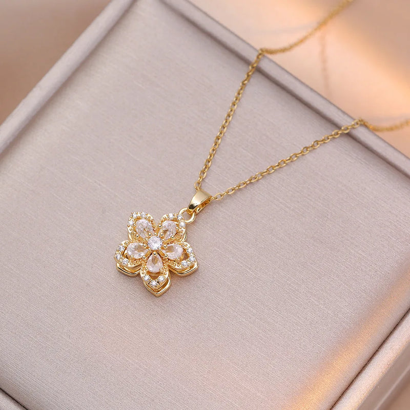 Eternal Bloom Rotating Zirconia Pendant Necklace