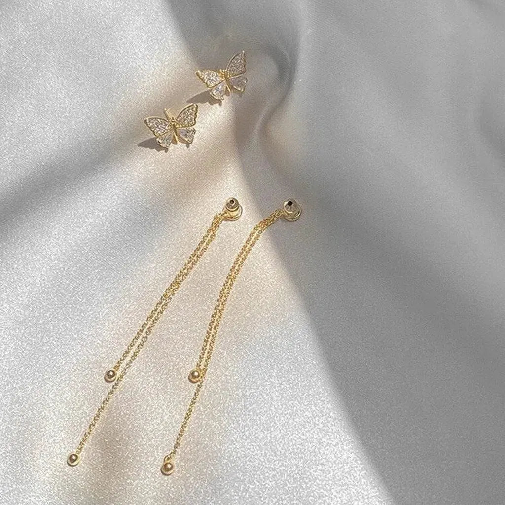 Exquisite Butterfly Tassel Rhinestone Earrings-ReesJewels-ReesJewels