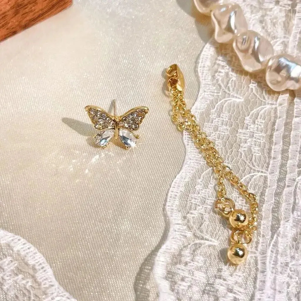 Exquisite Butterfly Tassel Rhinestone Earrings-ReesJewels-ReesJewels