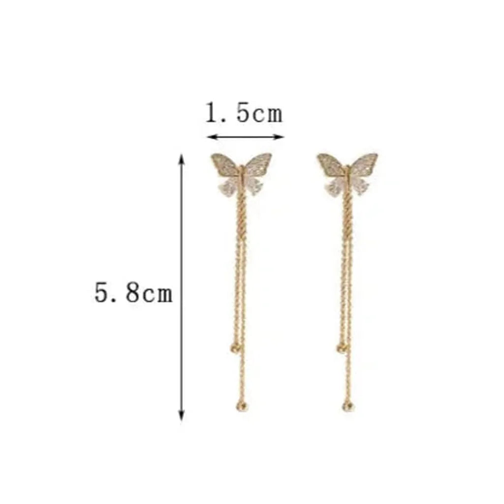 Exquisite Butterfly Tassel Rhinestone Earrings-ReesJewels-ReesJewels