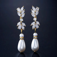 Exquisite Cubic Zirconia Imitation Pearl Drop Earrings-ReesJewels-ReesJewels