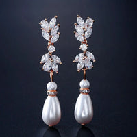 Exquisite Cubic Zirconia Imitation Pearl Drop Earrings-ReesJewels-ReesJewels