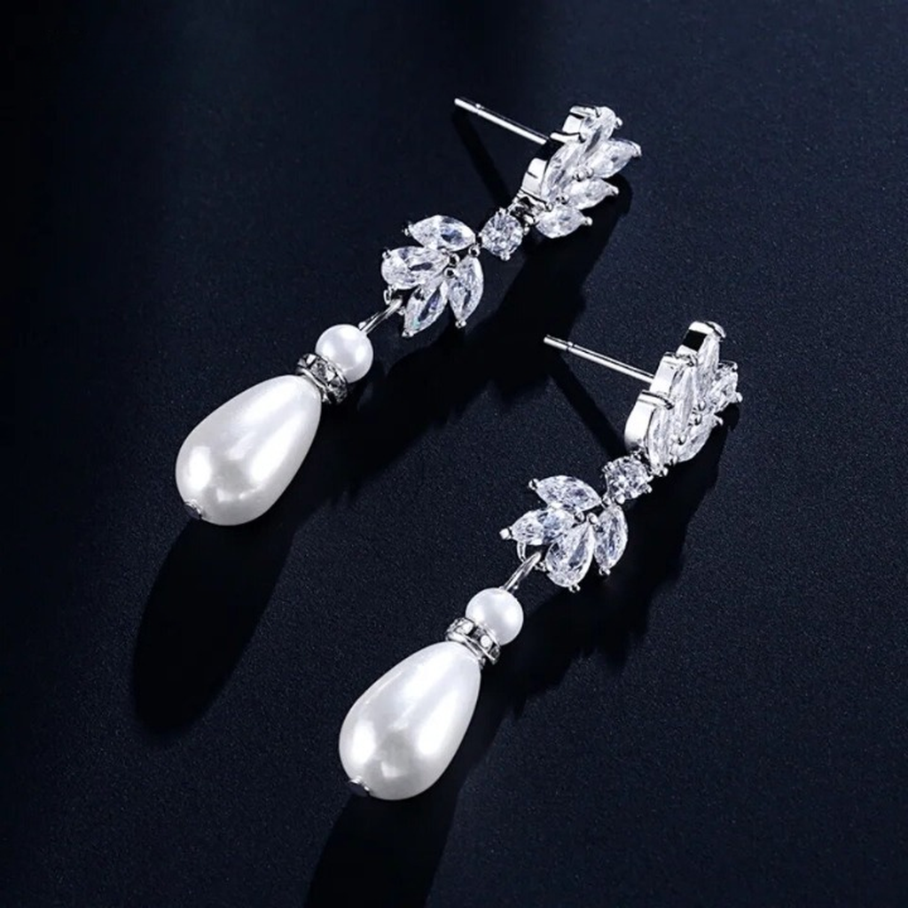 Exquisite Cubic Zirconia Imitation Pearl Drop Earrings-ReesJewels-ReesJewels