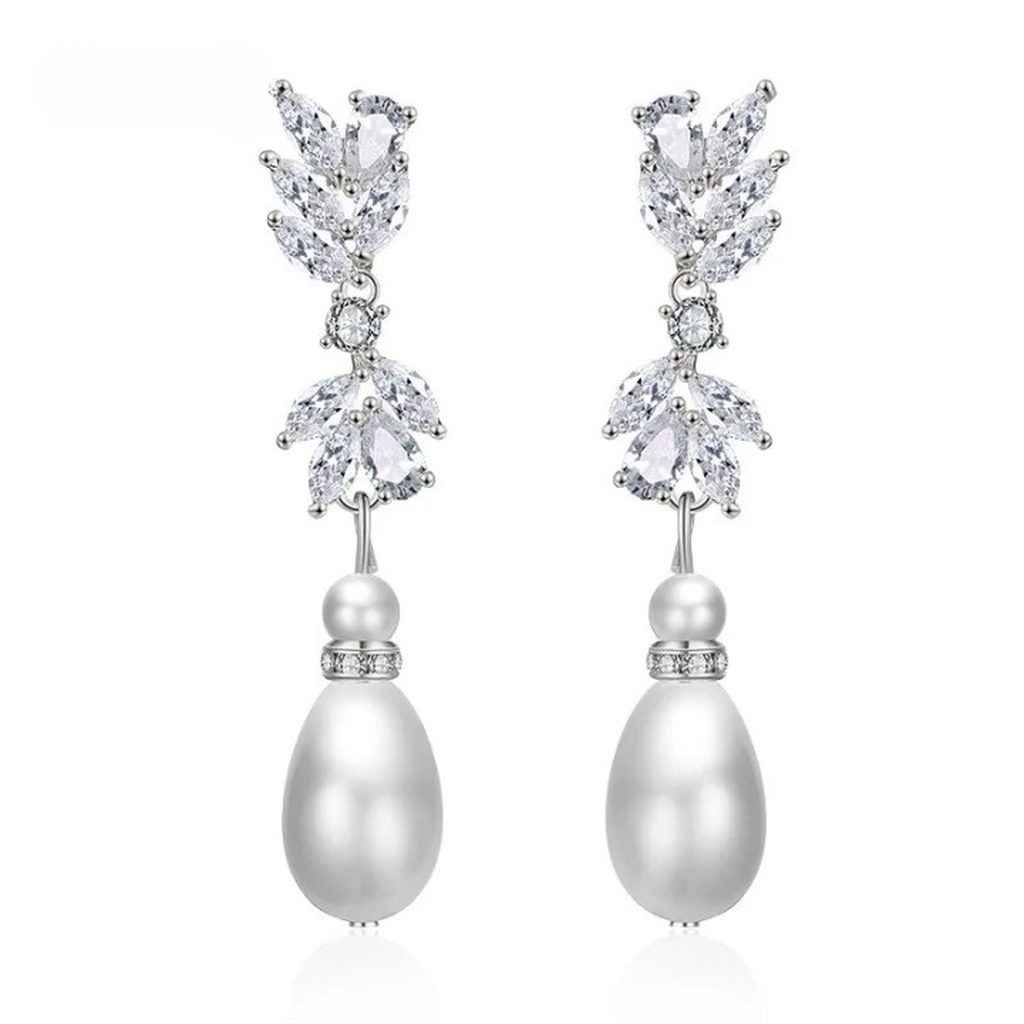 Exquisite Cubic Zirconia Imitation Pearl Drop Earrings-ReesJewels-ReesJewels